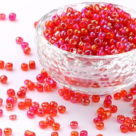 NBEADS 1 Pound(About 4500pcs) 4mm Glass Seed Round Loose Beads Jewelry Findings for DIY Bracelets Necklaces Key Chains Making, Red