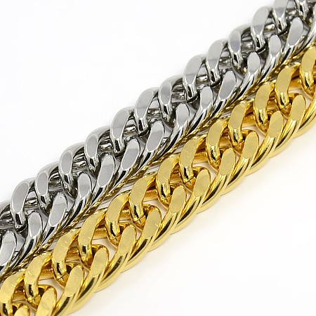 Honeyhandy Fashionable 304 Stainless Steel Cuban Link Chain Bracelets, with Lobster Claw Clasps, Faceted, Mixed Color, 8-5/8 inch(220mm), 13.5mm