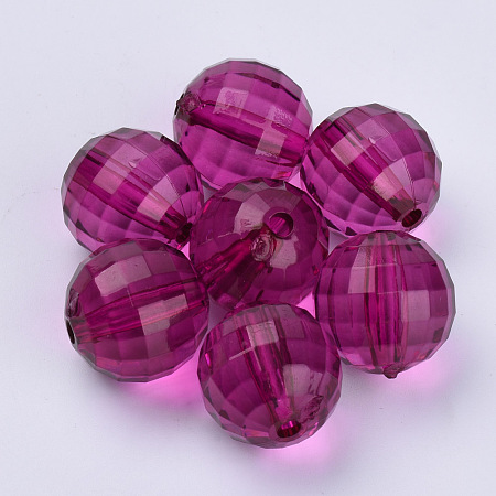 Honeyhandy Transparent Acrylic Beads, Faceted, Round, Medium Violet Red, 8x8mm, Hole: 1.5mm, about 1770pcs/500g