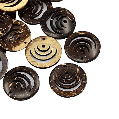 ARRICRAFT 10pcs 2-Hole Coffee Tone Flat Round Coconut Pendants for Jewelry and Craft Making, 30x4mm, Hole: 2~3mm
