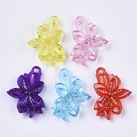 Nbeads Transparent Acrylic Pendants, Dyed, Flower, Mixed Color, 38.5x28x10mm, Hole: 3mm