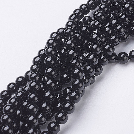 Arricraft Natural Black Onyx Round Beads Strands, Black Agate, Grade A, Dyed, 6mm, Hole: 1mm, about 63pcs/strand, 15 inches
