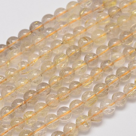 Arricraft Natural Gold Rutilated Quartz Round Bead Strands, 8mm, Hole: 1mm, about 50pcs/strand, 15.5 inches