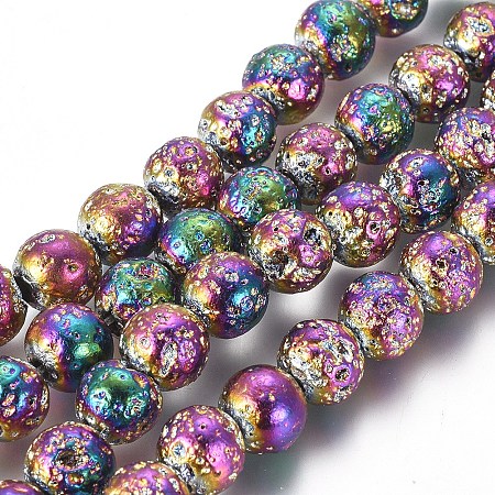 ARRICRAFT Electroplated Natural Lava Rock Beads Strands, Round, Multi-color Plated, 8mm, Hole: 1mm, about 48pcs/Strand, 15.75 inches(40cm)