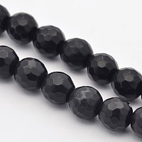 Arricraft Faceted Round Natural Black Stone Beads Strands, 6mm, Hole: 1mm, about 63pcs/strand, 15.55 inches