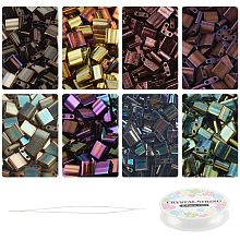 NBEADS About 208 Pcs Metallic Tila Beads Kit, 8 Colors 5 * 5mm Glass Seed Beads Kit Including Elastic Thread and Stainless Steel Beading Needles for Jewelry Design Necklace Bracelet Earring Making