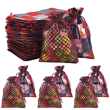 PandaHall Elite 60pcs Organza Gift Bags, 2 Styles Tartan Pattern Organza Drawstring Bags Wedding Favors Bag Jewelry Pouch Bags for Birthday Party Festival, Valentine's Day, Christmas, 3.94x5.91