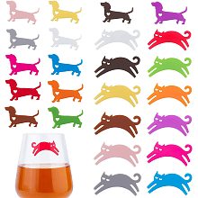 GORGECRAFT 24PCS 12 Colors Silicone Glass Markers Cat Dog Shape Party Wine Glass Recognizer Reusable Drink Markers Tags Label Glass Identifiers for Cocktail Party Family Dinner Bar Table Decorations