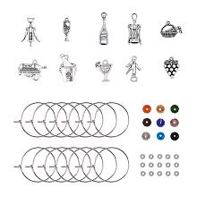 PH PandaHall 120 pcs Wine Glass Charms Marker Kit Including 20 pcs Tibetan Style Alloy Pendants 20 pcs Hoop Rings 40 pcs Glass Beads 40 pcs Spacer Beads Wine Tasting Party Decoration Supplies