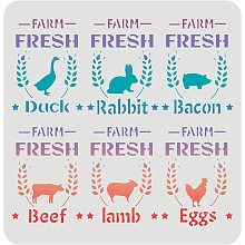 FINGERINSPIRE Farm Fresh Sign Stencil, Farmhouse Reusable Template, 11.8x11.8 inch Duck Rabbit Bacon Beef Lamb Egg Text Large Farm Stencils Theme Painting for Painting on Wood, Floor, Wall and Tile