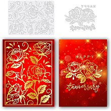 BENECREAT 2Pcs Rose Hot Foil Plate, Happy Anniversary Flower Carbon Steel Metal Dies for Card Making Wedding Festival Decoration Paper Crafts, 1mm Thick