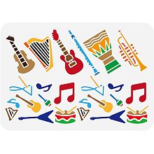 FINGERINSPIRE Music Stencil 8.3x11.7inch Reusable Musical Instruments Painting Template DIY Guitar Harp Bass Drums Recorder Music Note Stencil for Painting on Wood Wall Fabric Furniture