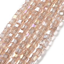 Honeyhandy Electroplate Glass Beads Strands, AB Color Plated, Faceted, Cube, Wheat, 6x6x6mm, Hole: 1mm