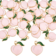 SUNNYCLUE Light Gold Plated Alloy Enamel Pendants, Peach, Pearl Pink, 17x16.5x1.5mm, Hole: 1.4mm, 50pcs/box