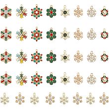 CHGCRAFT 40Pcs 10 Styles Christmas Snowflake Alloy Pendants with Colorful Rhinestone for DIY Bracelet Necklace Jewelry Making, Gold Color