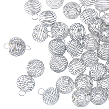 HOBBIESAY Iron Wire Pendants, Spiral Bead Cage Pendants, Round, Platinum, 15~16x14mm, Hole: 4~5mm, 100pcs/box