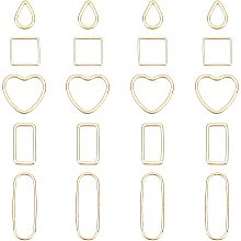 SUPERFINDINGS 20Pcs 5 Styles Brass Linking Rings Hollow Geometric Oval Heart Rectangle Hanging Charm Connector Open Back Frame Pendant Links for Jewelry Making Craft Supplies