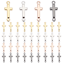 PandaHall Elite 40Pcs 4 Colors Brass Links Connectors, Lead Free & Cadmium Free & Nickel Free, Cross, Mixed Color, 13.5x5x1.5mm, Hole: 0.8mm, 10pcs/color