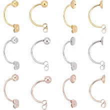 DICOSMETIC 36pcs 2 Styles 3 Colors 304 Stainless Steel Ear Nuts Hypoallergenic Earring Backs with Round Ball Beads C-Shaped Earring Posts with Trays for Jewelry Making,Pin:1mm