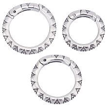 Unicraftale 3Pcs 3 Sizes Tibetan Style 304 Stainless Steel Spring Gate Rings, Textured O Rings, Ion Plating (IP), Antique Silver, 7 Gauge, 23~18x3.5mm, Inner Diameter: 12~17mm, 1pc/style