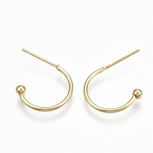 Honeyhandy Brass Stud Earrings, Half Hoop Earrings, Real 18K Gold Plated, 15x20x3mm, Pin: 0.7mm