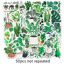 50Pcs 50 Styles Plant Theme Waterproof PVC Plastic Stickers, Self Adhesive Picture Stickers, for Water Bottles, Laptop, Luggage, Cup, Computer, Mobile Phone, Skateboard, Guitar Stickers, Leaf Pattern, Green, 42~90x31~65mm, 50pcs/set