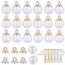 DIY Earring Making, Round Mechanized Blown Glass Globe Beads, Half Drilled, Plastic Pendant Bails, For Globe Glass Bubble Cover Pendants and Brass Earring Hooks, Clear, 11~12mm, Half Hole: 3~5mm; 120pcs/box