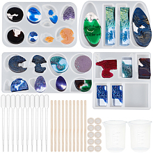 Olycraft Ocean Theme DIY Silicone Molds Kits, Include Birch Wooden Craft Ice Cream Sticks and Plastic Transfer Pipettes, Latex Finger Cots, Plastic Measuring Cup, Clear, 58x96x7mm, Inner Diameter: 7~24x12~23mm