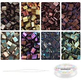 NBEADS About 208 Pcs Metallic Tila Beads Kit, 8 Colors 5 * 5mm Glass Seed Beads Kit Including Elastic Thread and Stainless Steel Beading Needles for Jewelry Design Necklace Bracelet Earring Making