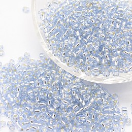 Honeyhandy 6/0 Transparent Glass Round Seed Beads, Grade A, Silver Lined, Alice Blue, 3.6~4.0mm, Hole: 1.2mm, about 500pcs/50g