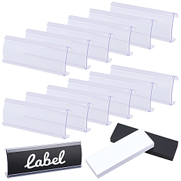 BENECREAT 76Pcs Black and White Self-Adhesive Plastic Label Holders, 10x3.3cm Acrylic Label Strip with Paper Label Inserts for Table Display, License Name Label Holder