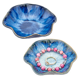 PandaHall Elite 2Pcs 2 Colors Ceramic Dipping Dish, Snack Serving Dish, Flambed Glazed, Lotus Leaf, Mixed Color, 106x100x24mm, 1pc/color