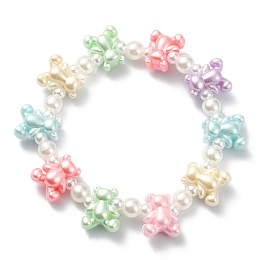 Honeyhandy Cute Acrylic Bear & ABS Plastic Pearl Beaded Stretch Kids Bracelets, Colorful, Inner Diameter: 1-3/4 inch(4.4cm)