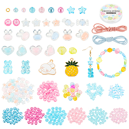 ARRICRAFT DIY Imitation Pearl Bracelet Making Kit, Including Smiling Face & Bear & Star & Candy & Heart Acrylic Beads, Rabbit & Pineapple Alloy Pendants, Mixed Color