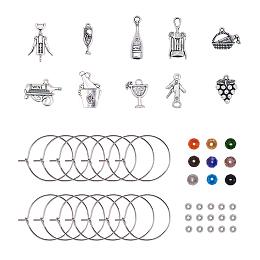 PH PandaHall 120 pcs Wine Glass Charms Marker Kit Including 20 pcs Tibetan Style Alloy Pendants 20 pcs Hoop Rings 40 pcs Glass Beads 40 pcs Spacer Beads Wine Tasting Party Decoration Supplies