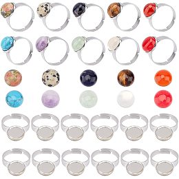 SUNNYCLUE 40pcs 10 Color Gemstone Cabochon Settings Adjustable Ring Blank with 10mm Gemstone Cabochons Ring Making Kit for DIY Jewelry Making Crafts Supplies