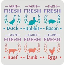 FINGERINSPIRE Farm Fresh Sign Stencil, Farmhouse Reusable Template, 11.8x11.8 inch Duck Rabbit Bacon Beef Lamb Egg Text Large Farm Stencils Theme Painting for Painting on Wood, Floor, Wall and Tile