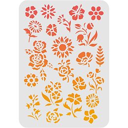 FINGERINSPIRE Flowers Stencils 11.7x8.3 inch Plastic Daisy Morning Glory Drawing Painting Stencils Rose Sunflower Cherry Blossoms Pattern Reusable Stencils for Painting on Wood, Floor, Wall and Tile