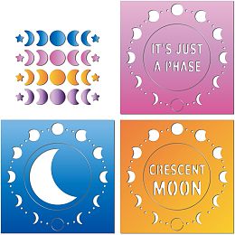 GLOBLELAND 2Set 4Pcs Moon Phases Cutting Dies for DIY Scrapbooking Metal Words Die Cuts Embossing Stencils Template for Paper Card Making Decoration Album Craft Decor