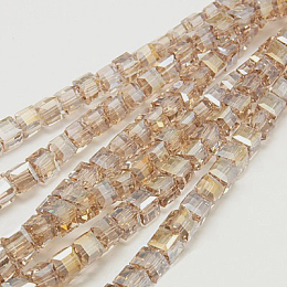 Honeyhandy Electroplate Glass Beads Strands, AB Color Plated, Faceted, Cube, Wheat, 4x4x4mm, Hole: 1mm