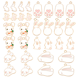 Nbeads 32Pcs 8 Style Alloy Enamel Pendants, Rabbit, White, 4pcs/style