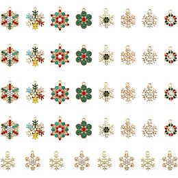 CHGCRAFT 40Pcs 10 Styles Christmas Snowflake Alloy Pendants with Colorful Rhinestone for DIY Bracelet Necklace Jewelry Making, Gold Color