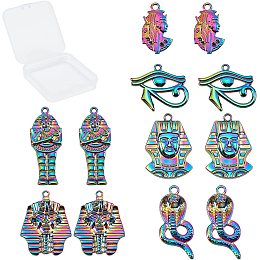 SUNNYCLUE 1 Box 12Pcs 6 Styles Egyptian Charms Colorful Alloy Eye of Horus Pharaoh Cobra Snake Pendants Rainbow Color Etched Metal for Jewelry Making Charms DIY Bracelets Crafts Supplies