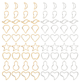 BENECREAT 108Pcs 18 Style Brass Linking Rings, Long-Lasting Plated, Wave & Moon & Diamond & Heart & Apple & Teardrop & Star & Gourd Shape, Golden & Silver, 8~12x4~10x1mm, Inner Diameter: 6~10x1~8mm, 6pcs/style