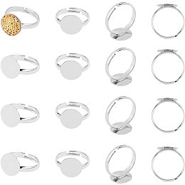 Pandahall Elite 50pcs Blank Rings, 17mm Adjustable Ring Base Blank 12mm Flat Base Blank Finger Rings Cabochon Base Bezel Jewelry Finding Ring for Ring Blanks Making Kit