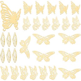 SUNNYCLUE 1 Box 30pcs 5 Style Butterfly Wing Pendant Links Charms Butterfly Metal Frame Pendants for DIY Bracelet Necklace Earring Jewelry Findings