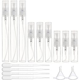 BENECREAT 30PCS 3ml/5ml/10ml Mini Fine Mist Spray Bottle Clear Glass Travel Empty Atomiser Spray Bottles with 2PCS Funnel and 4PCS Pipettes for Perfume, Cosmetic(10PCS/Size)