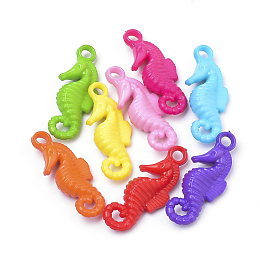 Honeyhandy Opaque Acrylic Pendants, Sea Horse, Mixed Color, 32x13x6.5mm, Hole: 3mm, about 600pcs/500g