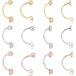 DICOSMETIC 36pcs 2 Styles 3 Colors 304 Stainless Steel Ear Nuts Hypoallergenic Earring Backs with Round Ball Beads C-Shaped Earring Posts with Trays for Jewelry Making,Pin:1mm