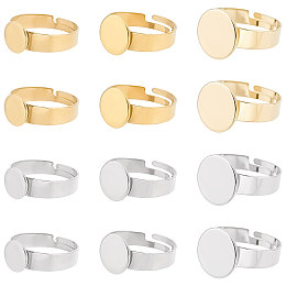 SUNNYCLUE 1 Box 24Pcs 6 Style Bezel Ring Blanks 304 Stainless Steel Ring Base Adjustable Ring Blank Flat Round Pad Ring Settings Cabochon Blank Rings for Jewellery Making DIY Craft Women Adult Supply